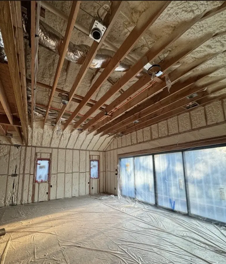 Interior walls and ceiling insulated with spray foam during new construction in Garrett